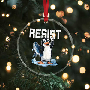 Funny Penguin Resist Crystal Glass Ornament Against Tariffs Protest - Print Your Wear