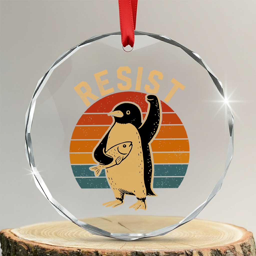 Funny Penguin Resist Crystal Glass Ornament Against Tariffs Retro Vintage TS02 Transparent Glass 3'' Circle Print Your Wear