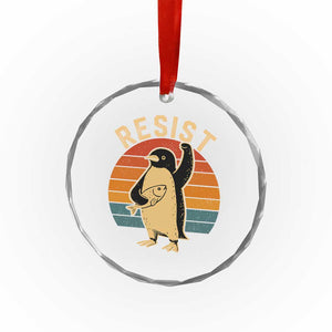 Funny Penguin Resist Crystal Glass Ornament Against Tariffs Retro Vintage - Print Your Wear
