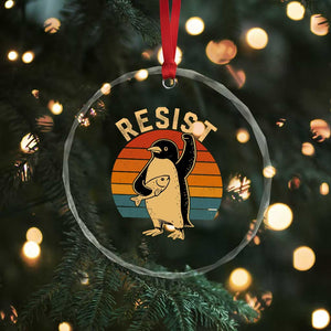 Funny Penguin Resist Crystal Glass Ornament Against Tariffs Retro Vintage TS02 Print Your Wear