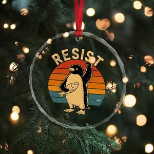 Funny Penguin Resist Crystal Glass Ornament Against Tariffs Retro Vintage - Print Your Wear