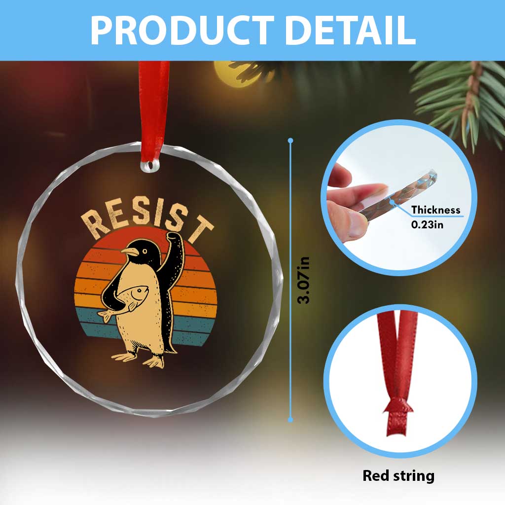 Funny Penguin Resist Crystal Glass Ornament Against Tariffs Retro Vintage TS02 Print Your Wear