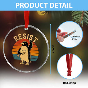 Funny Penguin Resist Crystal Glass Ornament Against Tariffs Retro Vintage - Print Your Wear