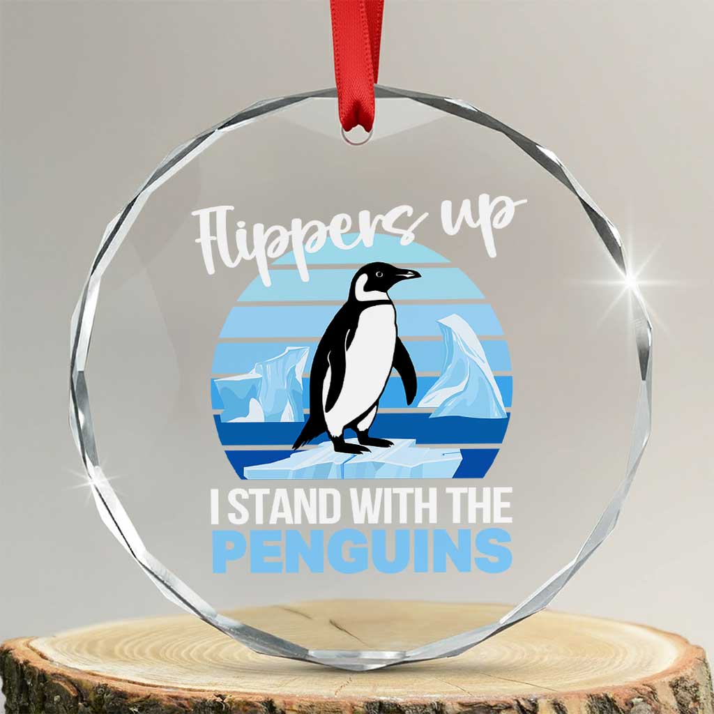 Funny Penguin Resist Crystal Glass Ornament Flippers Up I Stand With The Penguins - Print Your Wear