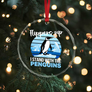 Funny Penguin Resist Crystal Glass Ornament Flippers Up I Stand With The Penguins - Print Your Wear