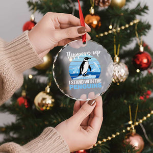 Funny Penguin Resist Crystal Glass Ornament Flippers Up I Stand With The Penguins - Print Your Wear