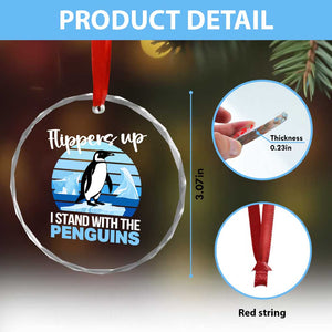 Funny Penguin Resist Crystal Glass Ornament Flippers Up I Stand With The Penguins - Print Your Wear