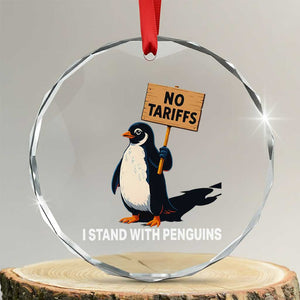 Funny Penguin Resist Crystal Glass Ornament No Tariffs I Stand With Penguins - Print Your Wear