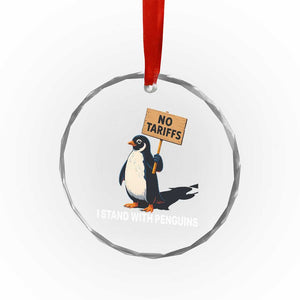 Funny Penguin Resist Crystal Glass Ornament No Tariffs I Stand With Penguins - Print Your Wear