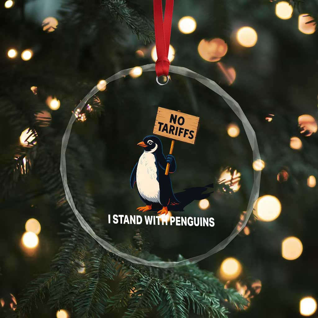 Funny Penguin Resist Crystal Glass Ornament No Tariffs I Stand With Penguins TS02 Print Your Wear