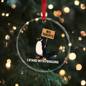 Funny Penguin Resist Crystal Glass Ornament No Tariffs I Stand With Penguins - Print Your Wear
