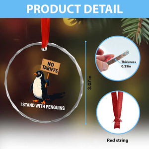 Funny Penguin Resist Crystal Glass Ornament No Tariffs I Stand With Penguins - Print Your Wear