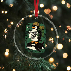 Funny Penguin Resist Crystal Glass Ornament No Tarriffs Activism Graphic - Print Your Wear
