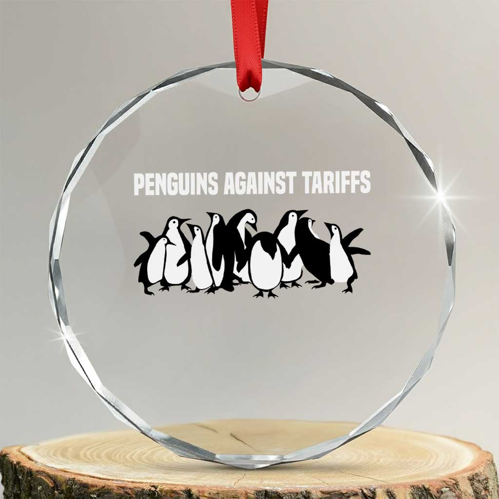 Funny Penguin Resist Crystal Glass Ornament Penguins Against Tariffs Sarcastic Saying Meme - Print Your Wear