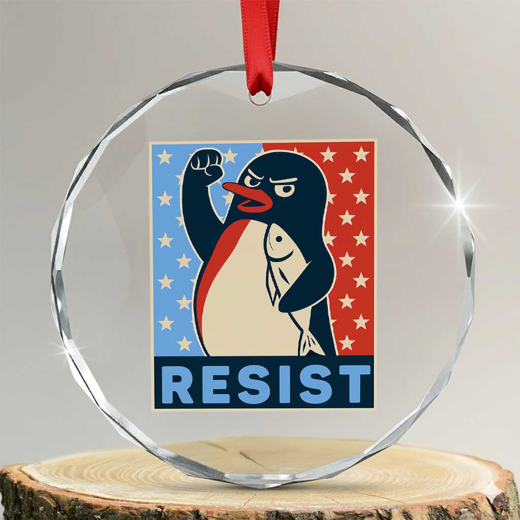 Funny Penguin Resist Graphic Crystal Glass Ornament Resist Protest Against Tariffs TS02 Transparent Glass 3'' Circle Print Your Wear