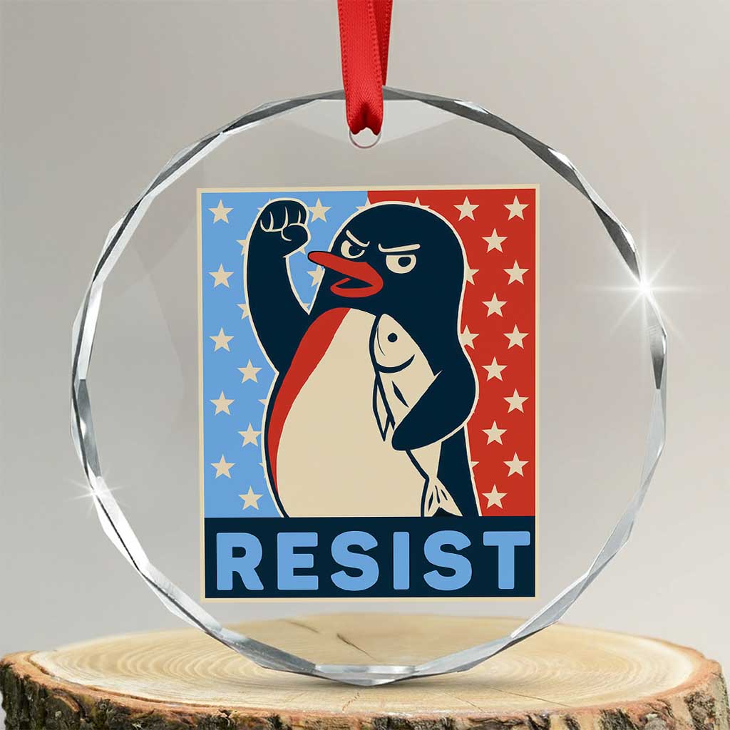 Funny Penguin Resist Graphic Crystal Glass Ornament Resist Protest Against Tariffs - Print Your Wear