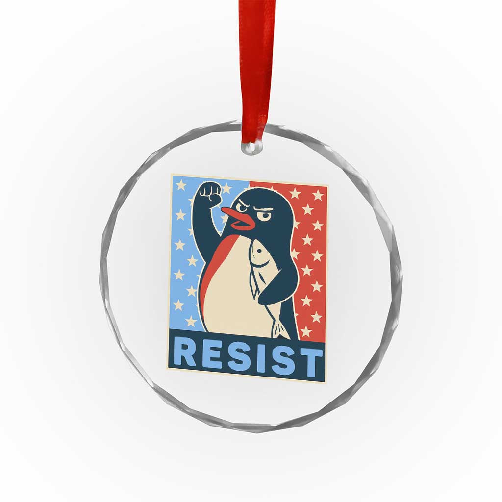 Funny Penguin Resist Graphic Crystal Glass Ornament Resist Protest Against Tariffs TS02 Print Your Wear