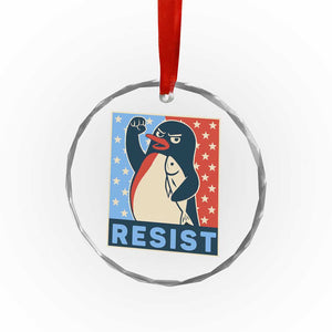 Funny Penguin Resist Graphic Crystal Glass Ornament Resist Protest Against Tariffs - Print Your Wear