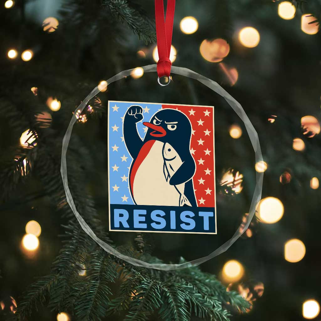 Funny Penguin Resist Graphic Crystal Glass Ornament Resist Protest Against Tariffs TS02 Print Your Wear