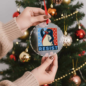 Funny Penguin Resist Graphic Crystal Glass Ornament Resist Protest Against Tariffs - Print Your Wear