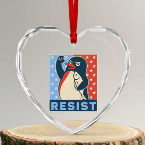 Funny Penguin Resist Graphic Heart Crystal Glass Ornament Resist Protest Against Tariffs TS02 Transparent Glass 3'' Heart Print Your Wear