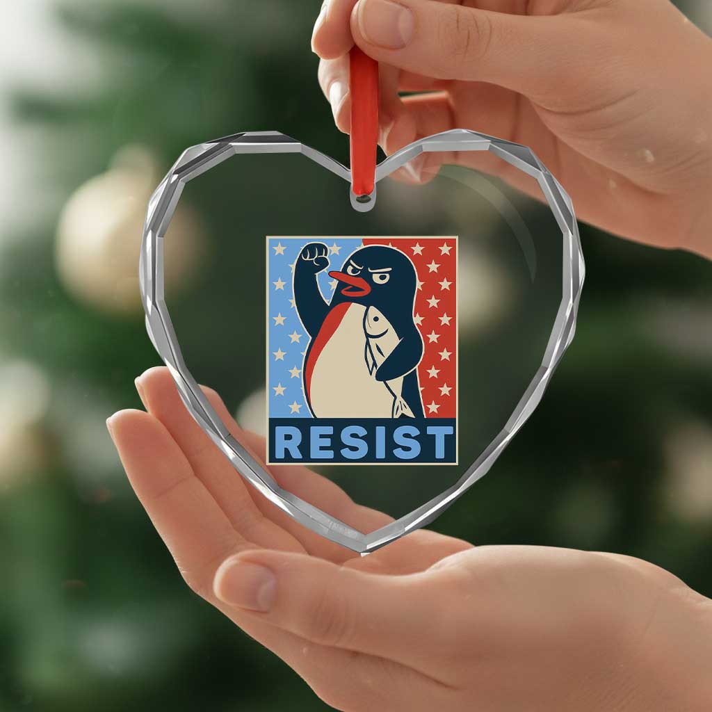 Funny Penguin Resist Graphic Heart Crystal Glass Ornament Resist Protest Against Tariffs TS02 Print Your Wear