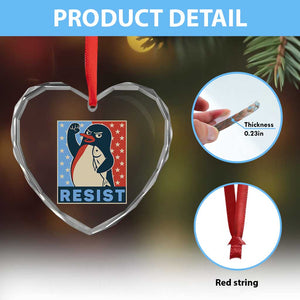Funny Penguin Resist Graphic Heart Crystal Glass Ornament Resist Protest Against Tariffs TS02 Print Your Wear