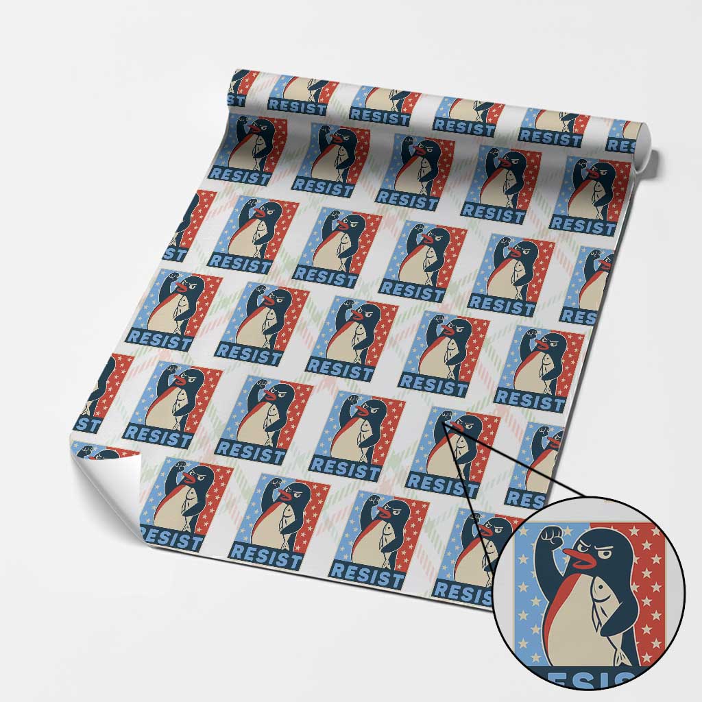 Funny Penguin Resist Graphic Wrapping Paper Roll Resist Protest Against Tariffs TS02 Christmas Plaid Print Your Wear