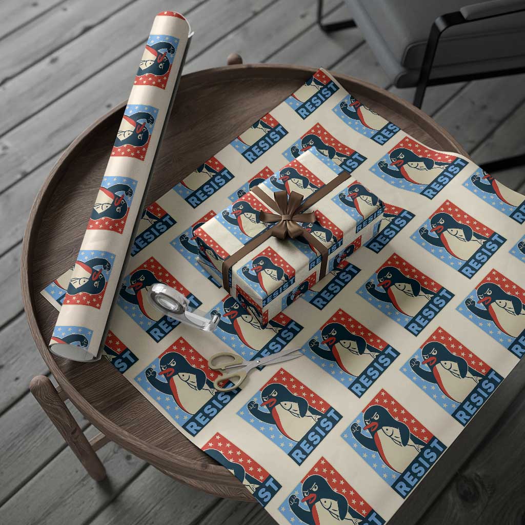 Funny Penguin Resist Graphic Wrapping Paper Roll Resist Protest Against Tariffs TS02 Beige Print Your Wear
