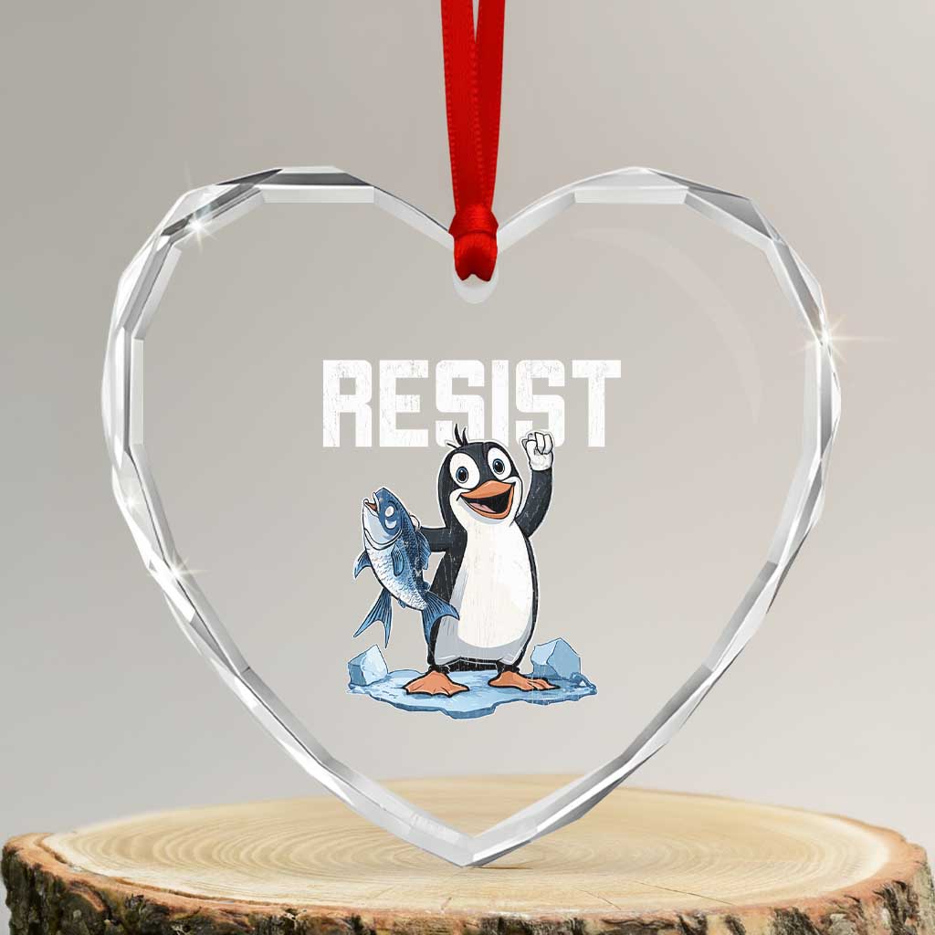 Funny Penguin Resist Heart Crystal Glass Ornament Against Tariffs Protest TS02 Transparent Glass 3'' Heart Print Your Wear