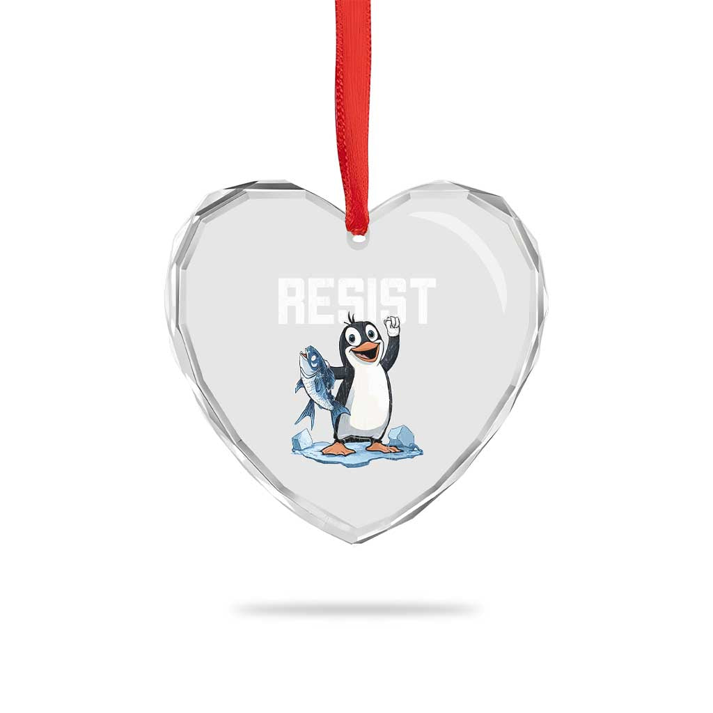 Funny Penguin Resist Heart Crystal Glass Ornament Against Tariffs Protest TS02 Print Your Wear
