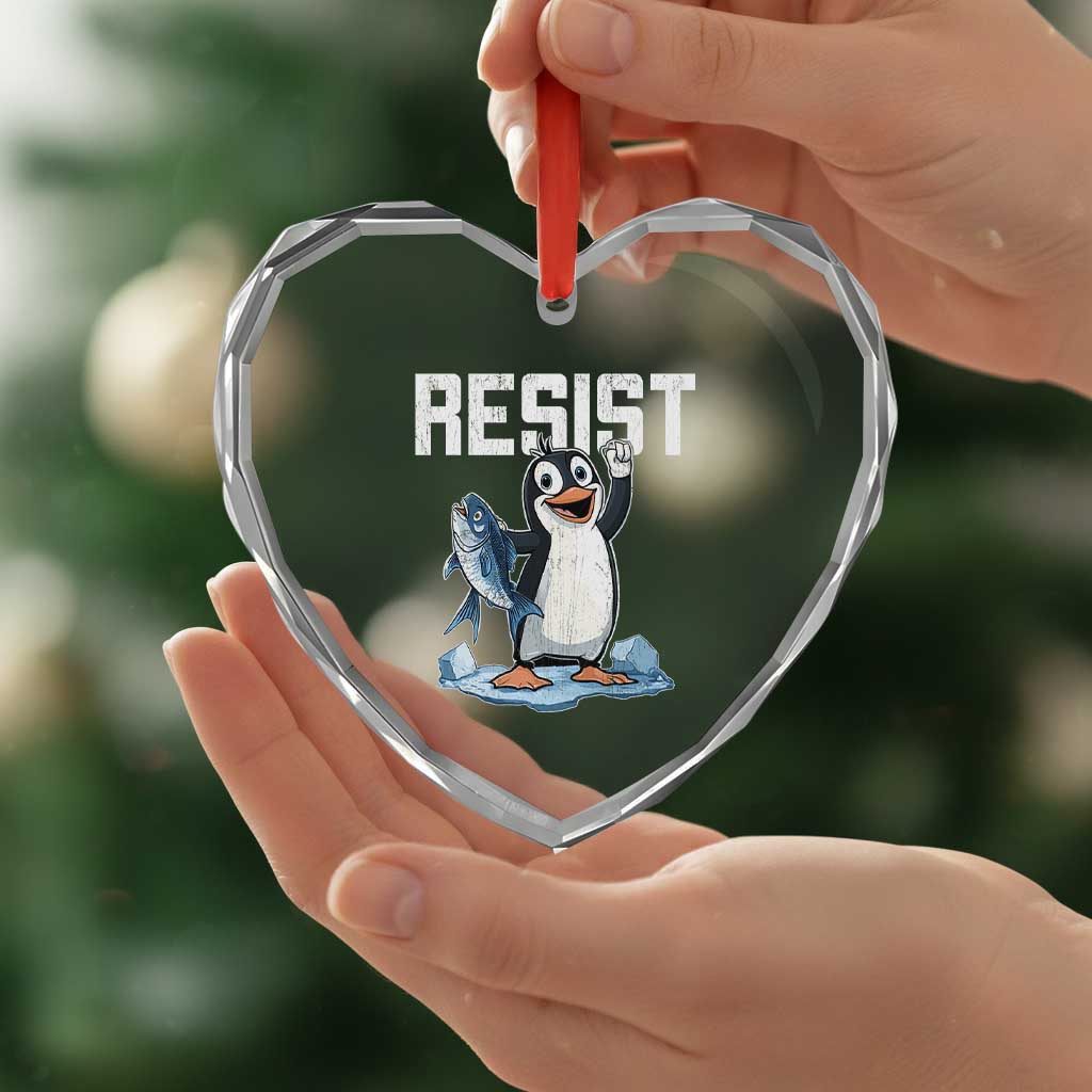 Funny Penguin Resist Heart Crystal Glass Ornament Against Tariffs Protest TS02 Print Your Wear