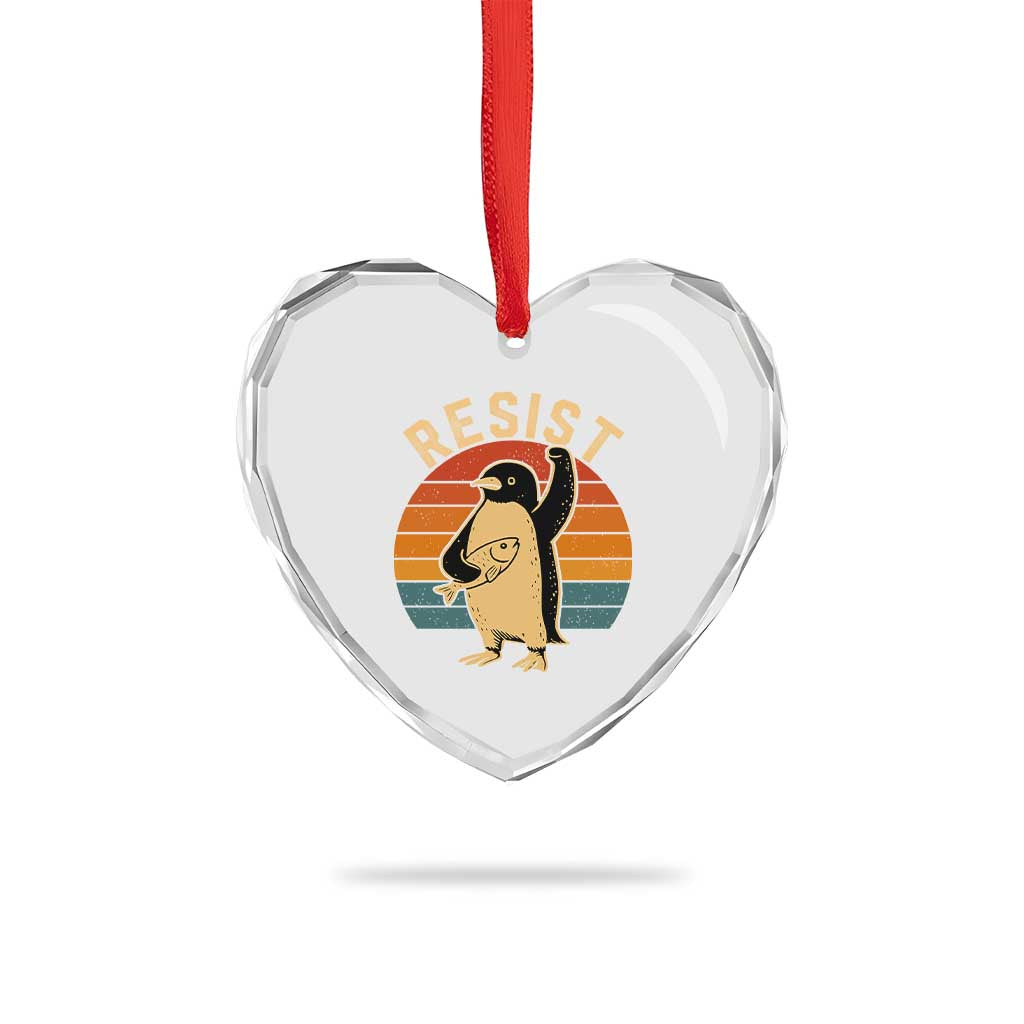 Funny Penguin Resist Heart Crystal Glass Ornament Against Tariffs Retro Vintage TS02 Print Your Wear