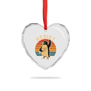 Funny Penguin Resist Heart Crystal Glass Ornament Against Tariffs Retro Vintage TS02 Print Your Wear