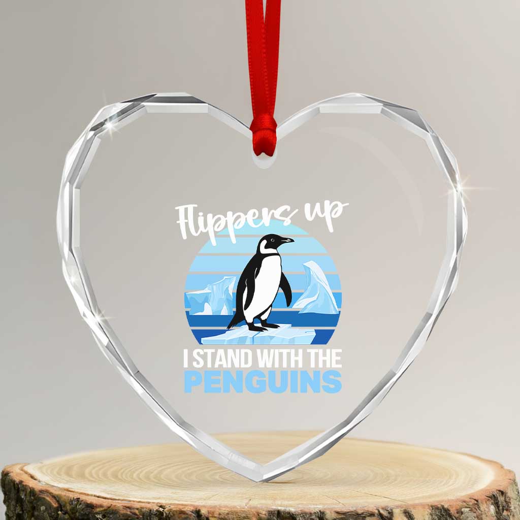 Funny Penguin Resist Heart Crystal Glass Ornament Flippers Up I Stand With The Penguins TS02 Transparent Glass 3'' Heart Print Your Wear
