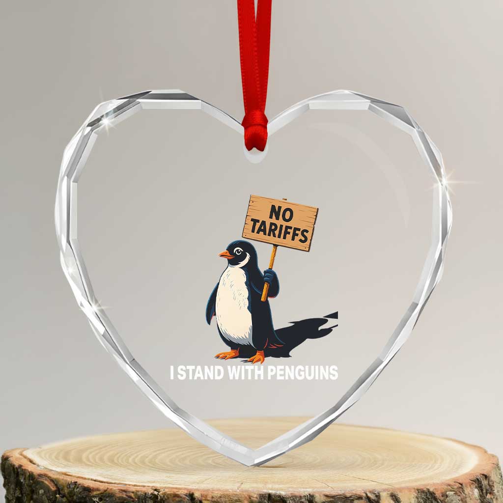 Funny Penguin Resist Heart Crystal Glass Ornament No Tariffs I Stand With Penguins TS02 Transparent Glass 3'' Heart Print Your Wear