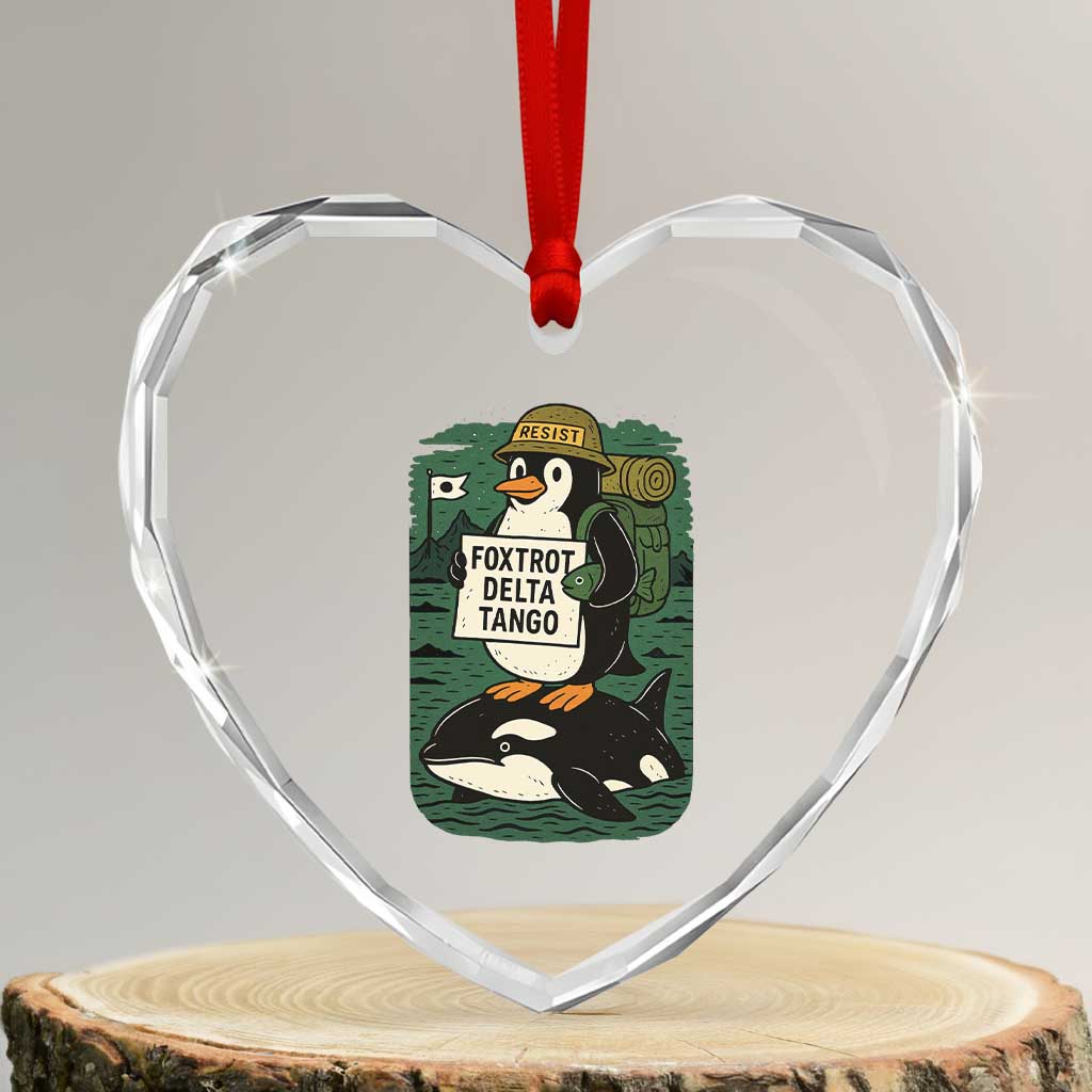 Funny Penguin Resist Heart Crystal Glass Ornament No Tarriffs Activism Graphic TS02 Transparent Glass 3'' Heart Print Your Wear