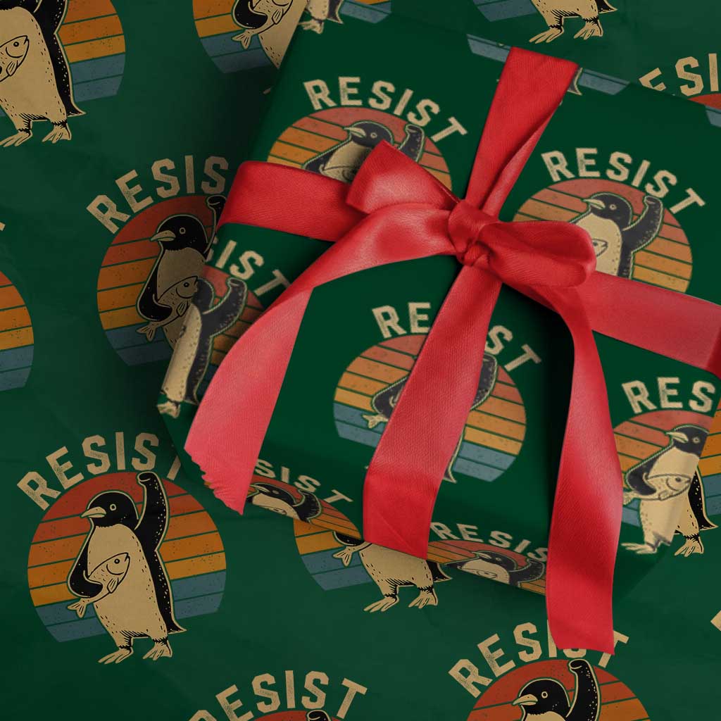 Funny Penguin Resist Wrapping Paper Roll Against Tariffs Retro Vintage TS02 Green Print Your Wear