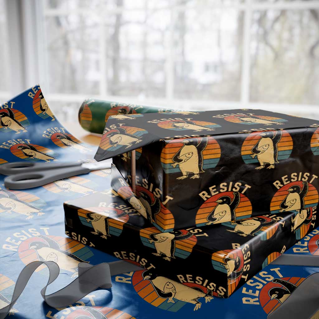 Funny Penguin Resist Wrapping Paper Roll Against Tariffs Retro Vintage TS02 Black Print Your Wear