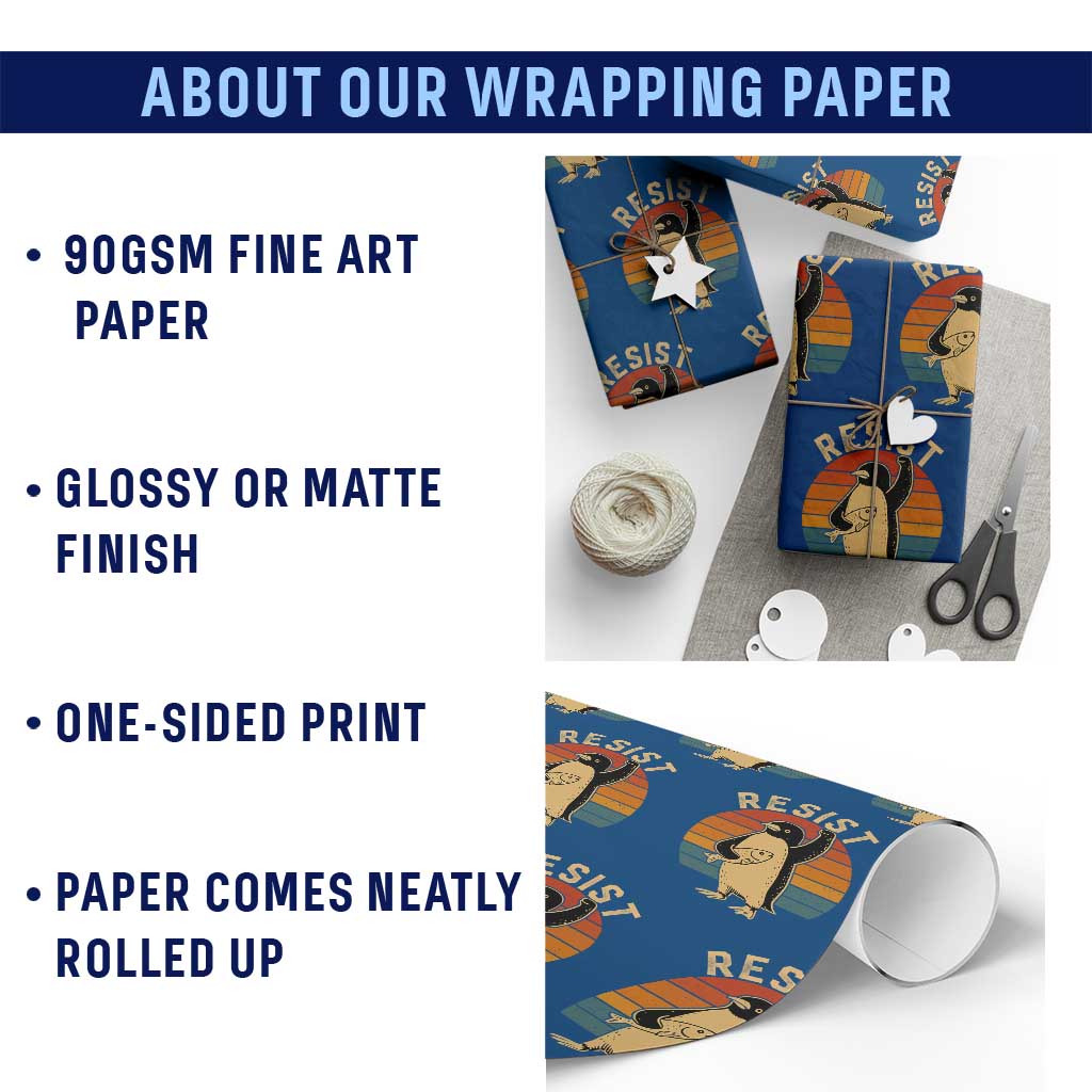 Funny Penguin Resist Wrapping Paper Roll Against Tariffs Retro Vintage TS02 Print Your Wear