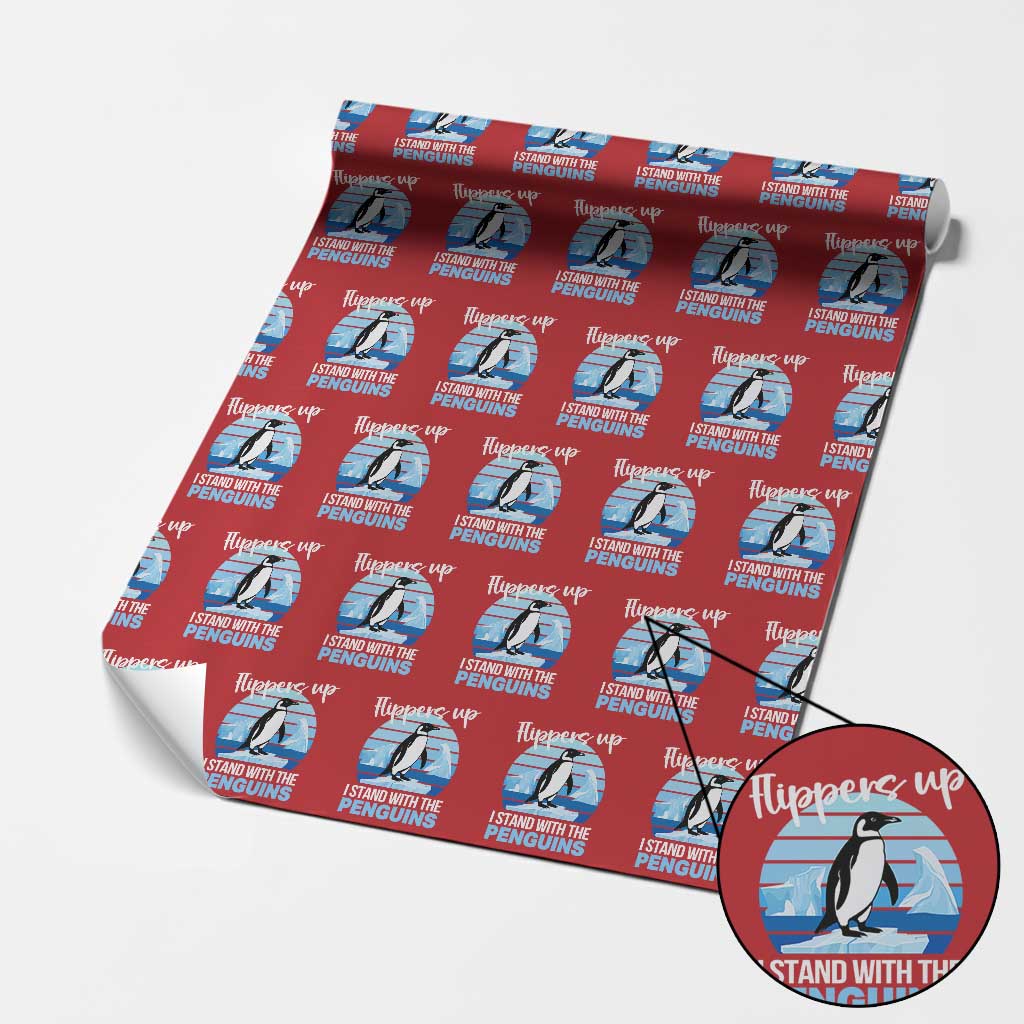 Funny Penguin Resist Wrapping Paper Roll Flippers Up I Stand With The Penguins TS02 Red Print Your Wear