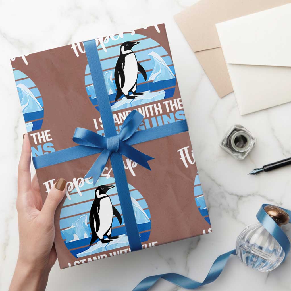 Funny Penguin Resist Wrapping Paper Roll Flippers Up I Stand With The Penguins TS02 Mocha Print Your Wear