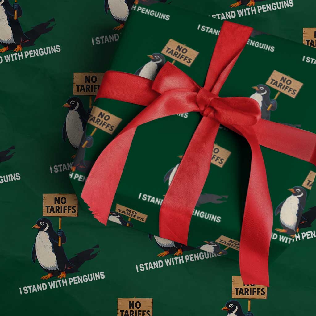 Funny Penguin Resist Wrapping Paper Roll No Tariffs I Stand With Penguins TS02 Green Print Your Wear