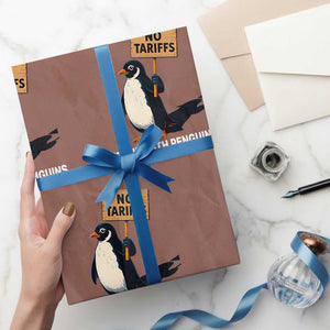 Funny Penguin Resist Wrapping Paper Roll No Tariffs I Stand With Penguins TS02 Mocha Print Your Wear