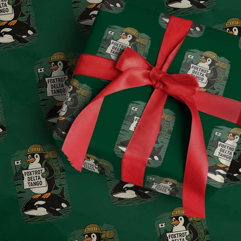 Funny Penguin Resist Wrapping Paper Roll No Tarriffs Activism Graphic TS02 Green Print Your Wear