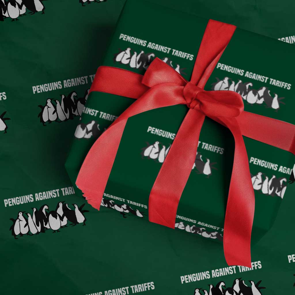 Funny Penguin Resist Wrapping Paper Roll Penguins Against Tariffs Sarcastic Saying Meme TS02 Green Print Your Wear