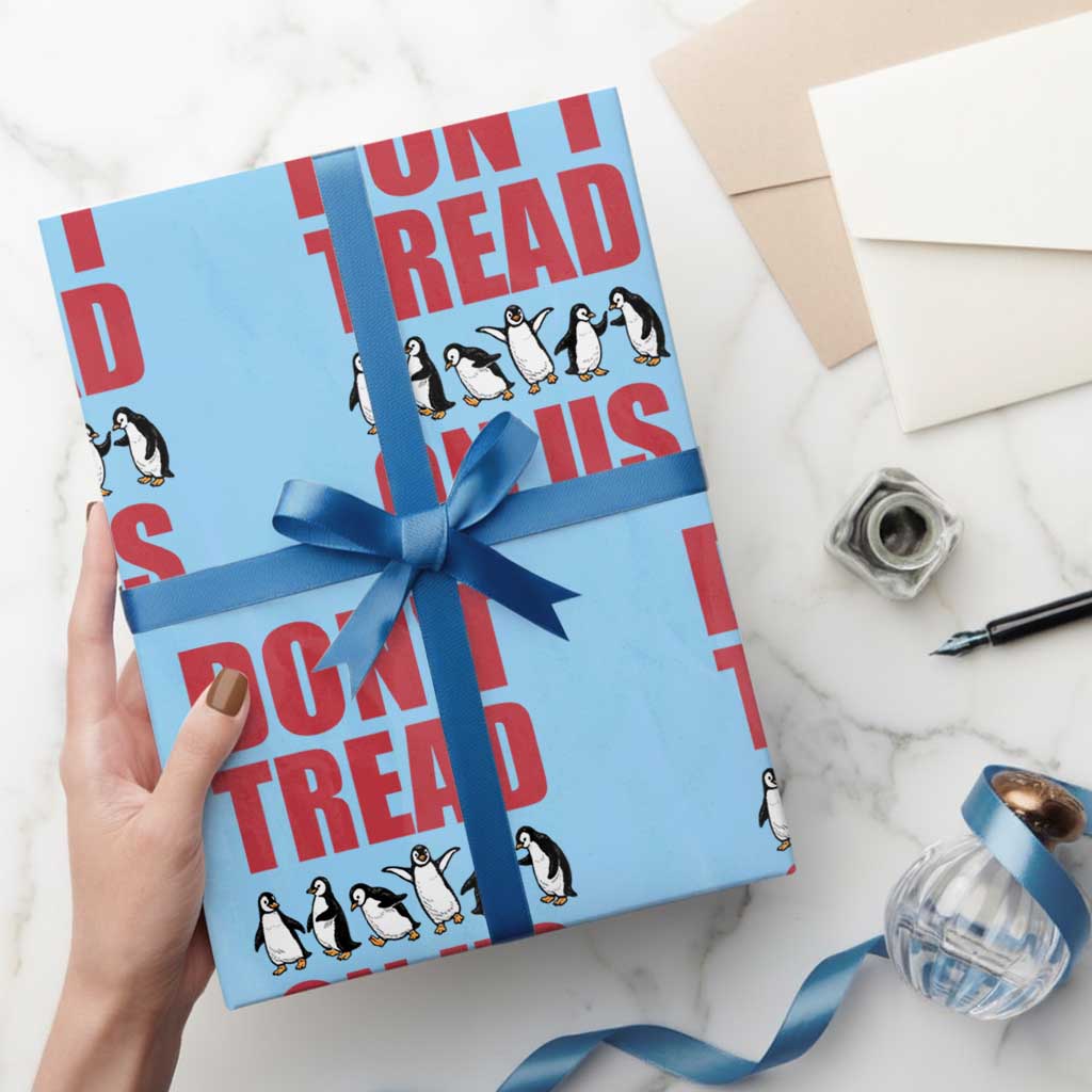 Funny Penguins Resist Protest Wrapping Paper Roll Don't Tread On Us TS14 Light Blue Print Your Wear