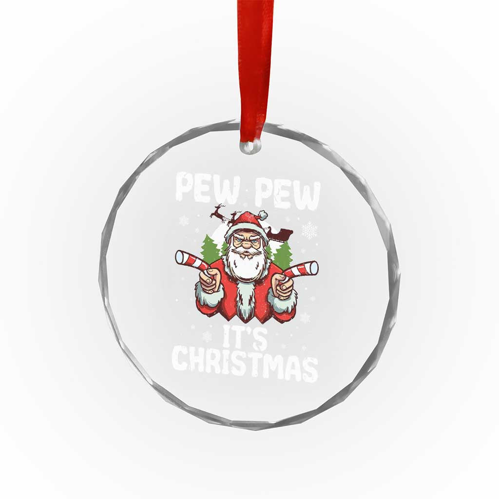 Funny Pew Pew Santa Christmas Crystal Glass Ornament Angry Santa with Candy Cane Guns Holiday Humor TS02 Print Your Wear