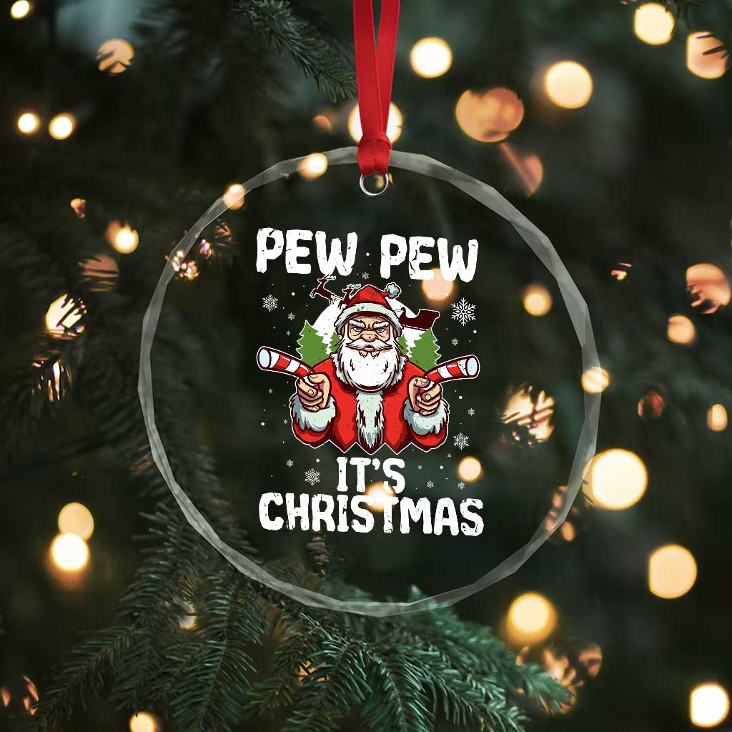 Funny Pew Pew Santa Christmas Crystal Glass Ornament Angry Santa with Candy Cane Guns Holiday Humor TS02 Print Your Wear