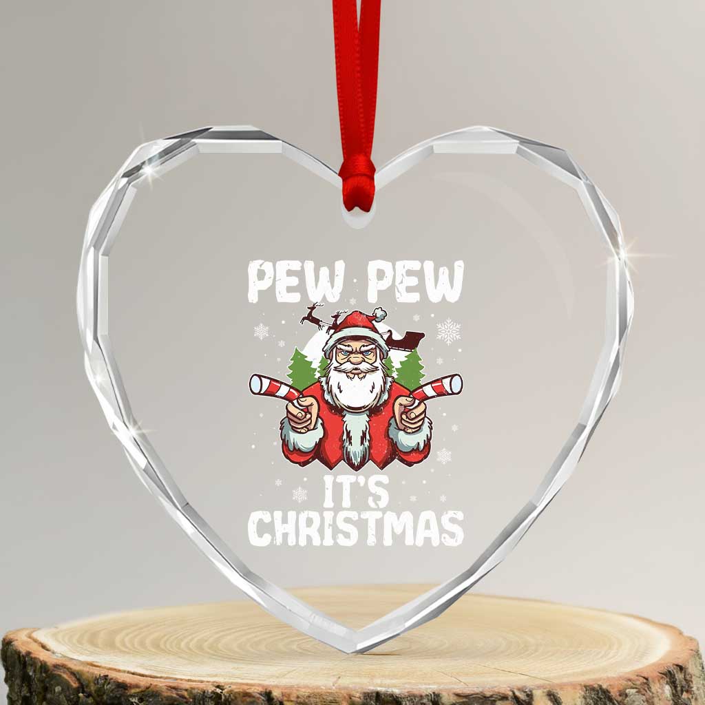 Funny Pew Pew Santa Christmas Heart Crystal Glass Ornament Angry Santa with Candy Cane Guns Holiday Humor TS02 Transparent Glass 3'' Heart Print Your Wear